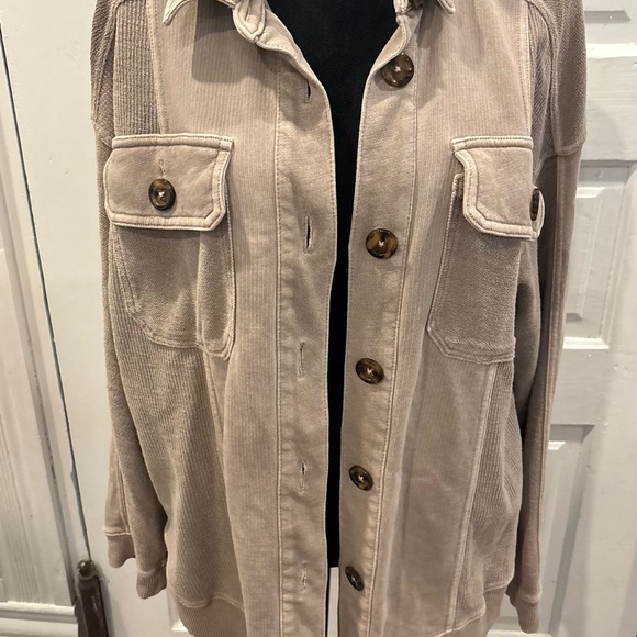Pilcro Anthropologie Beige Relaxed Boho Button Down Shacket Sz Sm Rn#66170 - Picture 3 of 12